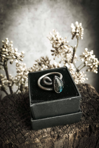 Labradorite Ring with blue Rainbow Moonstone (Blue Labradorite)